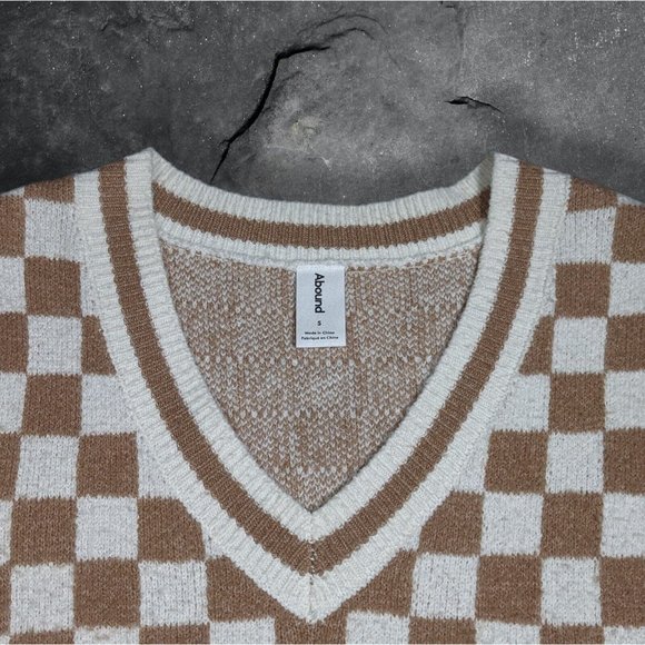 SOLD ABOUND Sweater Vest Tan/Ivory Check Women's Sleeveless V-Neck sz S - Picture 3 of 4